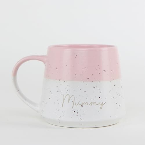 Image of Personalised Two-Tone Ceramic Coffee Mug, 370ml Stoneware, Laser Engraved Names, Speckled Dipped Design, Microwave and Dishwasher Safe, Perfect for Family Gifts (Dusty Pink)