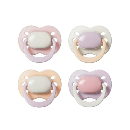 Image of Tommee Tippee Ultimate Fit Soother, 0-6 Months, 4 Pack, Colour Blocked, Orthodontic Dummy for Babies, Extra Air Holes, Symmetrical Teat, 100% BPA Free Silicone, Steriliser Safe, Muted Brights