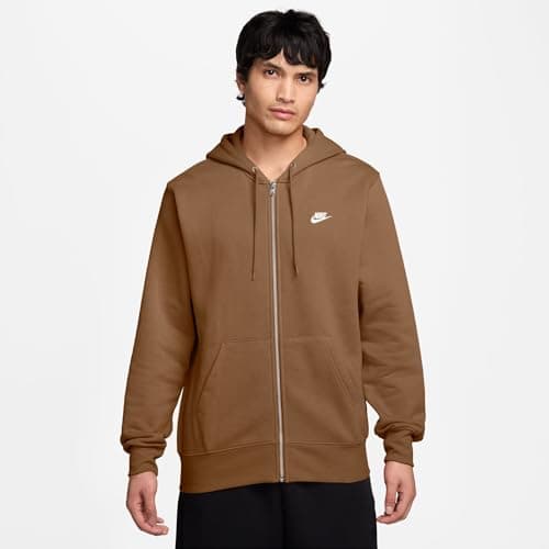 Image of Nike Club Fleece Hoodie with Full Zip for Men, Ale Brown/Ale Brown/White, FN3861-270, 3XL
