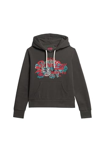 Image of Superdry Women's Tokyo Vintage Graphic Logo Hoodie, Vintage Black, 8