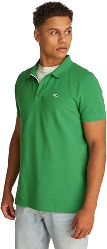 Image of Tommy Jeans Men’s Short Sleeve Placket Slim Fit Polo Shirt, Green (Coastal Green), XL
