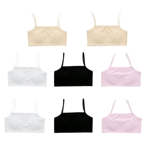 Image of 8 Pack Girls Sports Bra Soft Cotton Crop Tops for Girls Ages 8-12 Unpadded Kids Training Bra Crop Vest (UK, Age, 8 Years, 12 Years, Regular, Black*2 White*2 Pink*2 Grey*2)