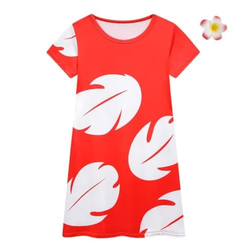 Image of Lito Angels Hawaiian Fancy Dress Up Costume Summer Outfit with Flower Hair Clip for Kids Girls Age 8-9 Years, Red