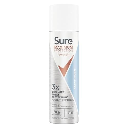 Image of Sure Women Maximum Protection Clean Scent Antiperspirant Body Spray Deodorant with 3x stronger* sweat protection for 96 hour protection against sweat and odour 150 ml