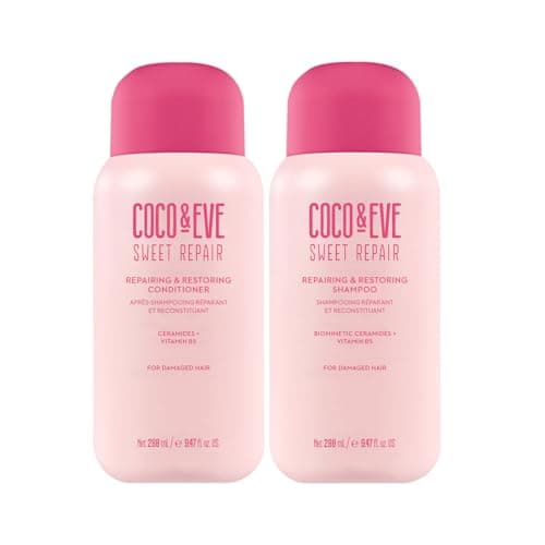 Image of Coco & Eve Repair & Restore Shampoo & Conditioner Bundle. Hydrating & Strengthening Set for Damaged, Color Treated Hair. Deeply Nourish, Reduce Split Ends & Breakage for Healthy Hair. (560 ml)