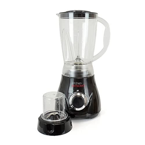 Image of KitchenPerfected 500w 1.5Ltr Table Blender with Mill - 2 Speed Settings - Pulse Setting - Separate Grinder Mill Attachment -Plastic Jug - Black - E5014BK