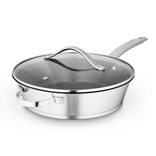 Image of Good Food in Partnership with Tower 28cm Multi-Pan with Tempered Glass Lid, 10x Stronger Ceramic Non-Stick Coating, Induction Compatible and Oven Safe, Stainless Steel