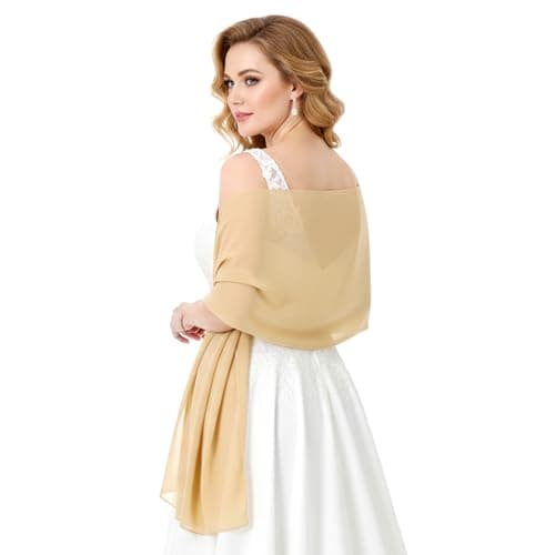 Image of ADLABLD Chiffon Shawls and Wraps for Evening Dresses Soft Scarf Elegant Wedding Shawl Wraps Bridal Scarve for Women (Champagne)