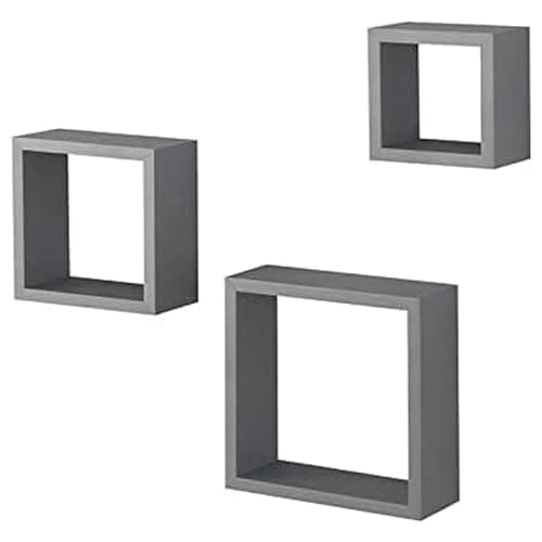 Image of YORKSHIRE HOMEWARE Set Of 3 Retro Design Cali Wall Floating Cube Box | Wall Mounted Display Shelving Unit for Bedroom, Living Room | Large, Medium, Small Wooden Shelf | Floating Shelves (Grey)