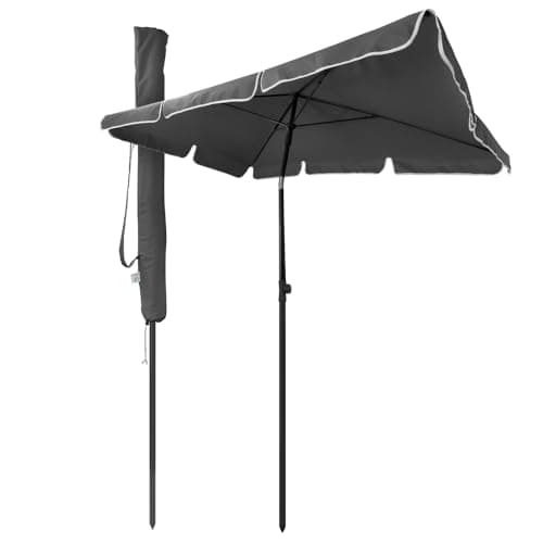 Image of VOUNOT® 200 x 125 cm Garden Parasol, Rectangular Tilt Umbrella, Outdoor Sun Shade, w/Tilt Crank, Carry Bag, for Garden, Balcony, Patio, Beach, UV 50+, Dark Grey