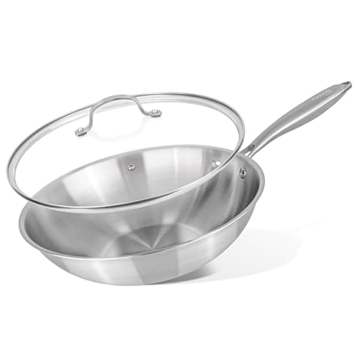 Image of nuovva Stainless Steel Wok Non Stick – Induction Deep Stir Fry Pan – 28cm Frying Pan with Glass Lid