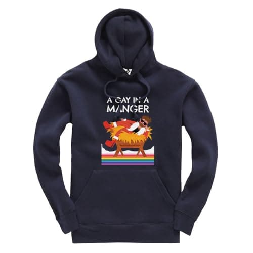 Image of Taylor Brown Gay in a manger, meme novelty iconic rude humerous offensive fun christmas xmas Jumper Unisex Funny Adults Hoodie Jumper Navy