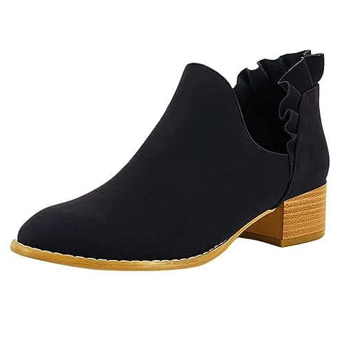Image of Generisch Ankle Boots Women's Shoes Short Boots with Thick Heel Ruffle Edge for Women - Elegant High Heels Ankle Boots with Lace Versatile Stylish, black, 6 UK