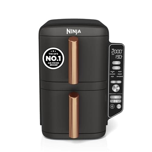 Image of Ninja Double Stack XL Double Drawer Air Fryer, 4 Cooking Steps, 2 Drawers and 2 Stands, Space Saving Design, 9.5L Capacity, 6 Functions, 8 Serving, Tweezers,