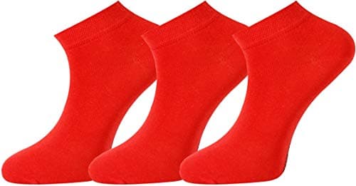 Image of Mysocks 3 Pairs Unisex Ankle Trainer Socks Comfortable Toe Seam Light Weight Fine Cotton Red 5-8