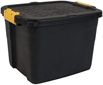 Image of MaryMo Strata 3 Piece Heavy Duty Storage Box, Secure Stackable Case, 42 Litres, 50 x 40 x 35 cm, Resistant to 410 kg, Black/Yellow