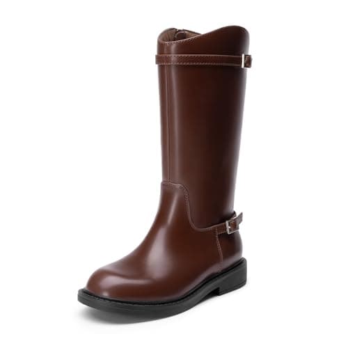 Image of DREAM PAIRS Girls Knee High Boots Side Zipper Riding Shoes for Little Kid/Big Kid,Size 13 Little Kid,Brown,KKUMKB2501