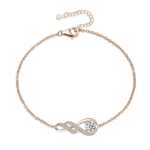 Image of LOCIBLO April Birthstone Bracelets for Women 925 Sterling Silver Simulated Diamonds Cubic Zirconia Bracelet Rose Gold Plated Infinity Pendant Jewellery, 6.7"+1.2"