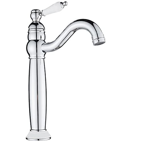 Image of Maynosi Bathroom Basin Mixer Taps, High Rise Basin Tap for Countertop Basin, Traditional Tall Faucet with Ceramic Lever, Cloakroom Classic Tap, 360° Swivel Spout, Retro Style, Brass, Polished Chrome