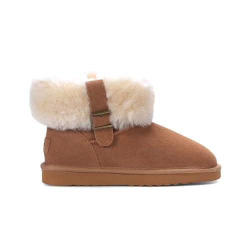 Image of TruClothing Women's Sheepskin Suede Ankle Booties Slip-On Comfort Winter Boots - Chestnut 4