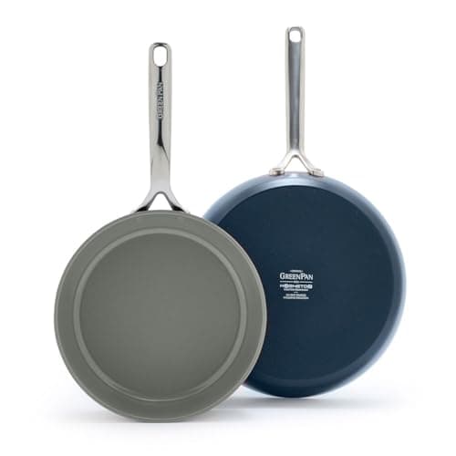 Image of GreenPan GP5 Hard Anodized Healthy Ceramic Nonstick 9.5” & 11” 2 Piece Frying Pan Skillet Set,Heavy Gauge Scratch Resistant,Stay-Flat Surface, Induction, Mirror Finish Handle,Oven Safe,PFAS-Free, Blue