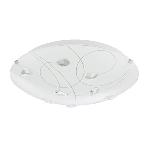 Image of Happy Homewares Traditional Classic Opal White Glass Flush Ceiling Light with Transparent Crystal Droplets | 2 x 40w E27 | 8cm x 30cm | IP20 Rated