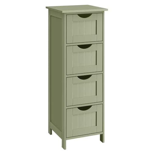 Image of VASAGLE Bathroom Floor Storage Cabinet, Bathroom Storage Unit with 4 Drawers, Bathroom Cabinet Freestanding, 30 x 30 x 82 cm, Living Room, Dining Room, Kitchen, Modern Style, Laurel Green LHC040C02
