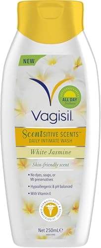 Image of Vagisil Scentsitive Scents Daily Feminine Intimate Wash For Women, Plus Vitamin E, All-Day Freshness, Hypoallergenic, skin-friendly White Jasmine Scent, 250 ml