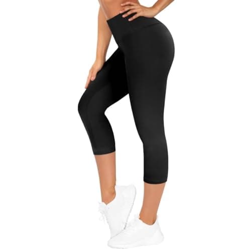 Image of TNNZEET High Waist Cropped Leggings for Women UK 3/4 Black Trousers for Gym Yoga Sports （Black,S）