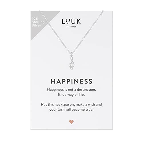 Image of LUUK LIFESTYLE 925 Sterling Silver Pendant Necklace for Women Waterproof 50cm Chain Modern Necklace Gift for Her Silver Treble Clef