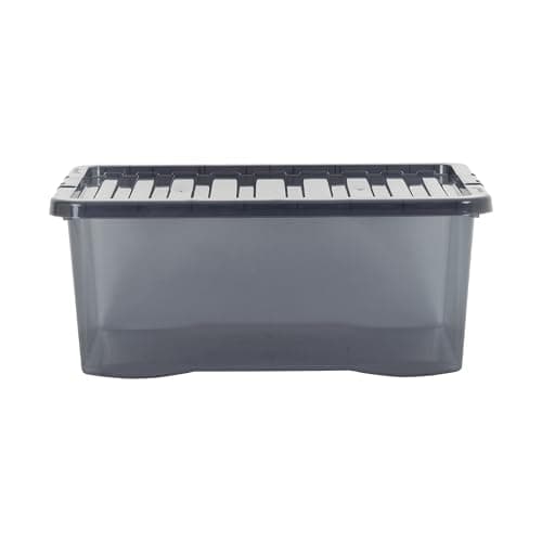 Image of Wham Crystal 3 x 45L Stackable Plastic Storage Boxes with Lids | Ideal for Home, Office, Toys & More | Large Boxes | Made in UK - Smoke