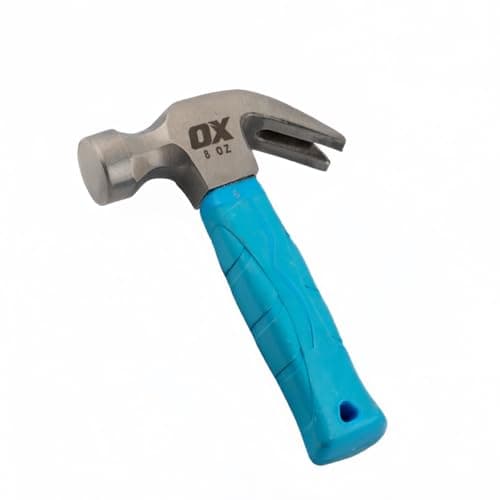 Image of OX Trade 8oz Stubby Claw Hammer for Tight Spaces, Solid Forged Steel Head, Durable Fibreglass Handle & Non Slip Grip, DIY & Home Repairs, OX-T087608