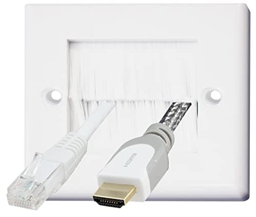 Image of Auline White Brush Single 1 Gang Wall Outlet Cable Entry Plate Tidy Mount Face Plate Wall Plate (1)
