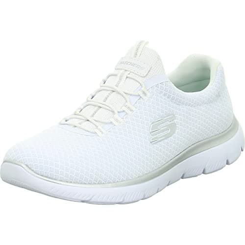 Image of Skechers Womens Summits Top Player Sneaker, White Mesh Silver Trim, 4 UK