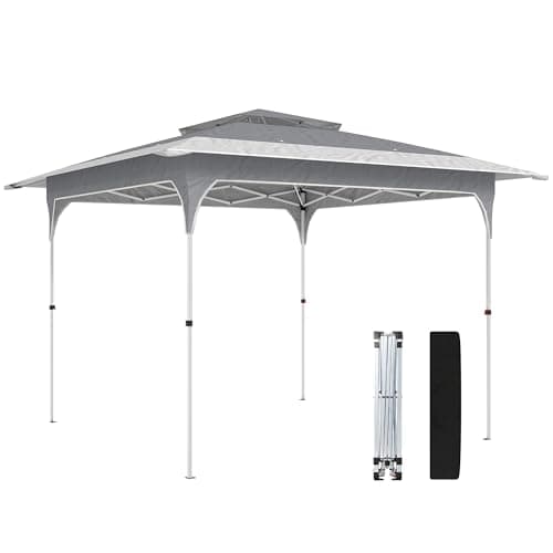 Image of Outsunny 3.5 x 3.5 m Pop Up Gazebo with Center Lock One Push, UPF50+ 2-Tier Outdoor Garden Party Tent Marquee Wedding Awning Canopy Instant Event Shelter with Adjustable Height, Carry Bag, Dark Grey