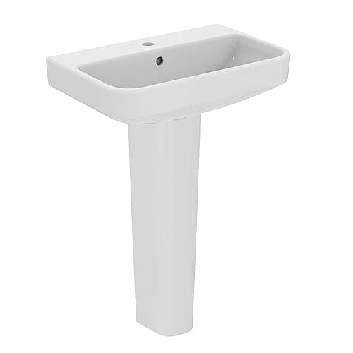 Image of Ideal Standard i.Life S Compact 60cm Full Pedestal Bathroom Sink/Basin, 1 Tap Hole, T458301, White