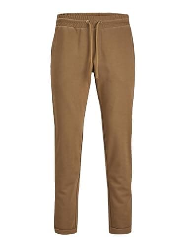Image of JACK & JONES Men’s Joggers Gym Sweatpants Lightweight Cosy Breathable Plain Trouser Elasticated Drawstring Joggers, Brown Colour, Size- XL