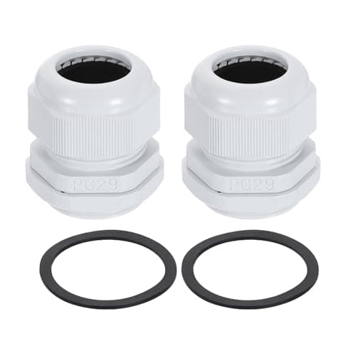 Image of sourcing map 2Pcs PG29 Nylon Cable Glands, Waterproof Cord Grip Connector with Washer, Adjustable 18-25mm Wire Grommet Protectors with Gaskets and Locknut for Junction Box, White