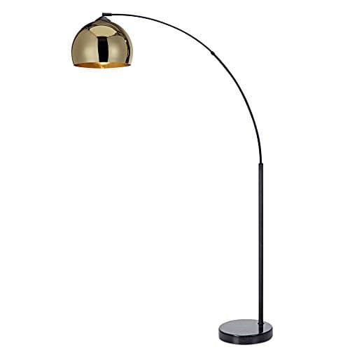 Image of Teamson Home Arquer 170cm Arc Floor Lamp for Living Rooms, Home Offices, Dining Rooms, Bedrooms with Faux Black Marble Base and Gold Bell Shade