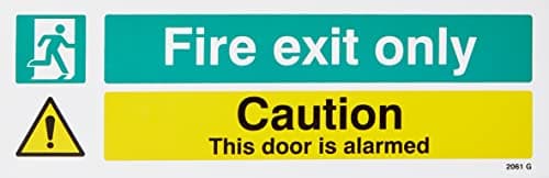 Image of Caledonia Signs 22061G Fire Exit Only Caution This Door Is Alarmed Sign, Self Adhesive Vinyl, 300 mm x 100 mm