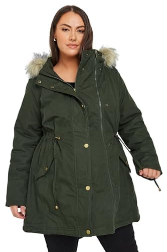 Image of Yours Bump It Up Maternity Green Fur Trim Parka - Women's - Plus Size Curve
