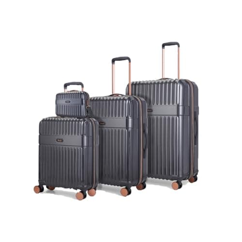 Image of Rock Selene Set of 4 Hard Shell Suitcases in Charcoal - Elegant Design, 360 Swivel-Wheels, Telescopic Handle, Metallic Finish, Copper Accents & TSA Combination Lock - Small, Medium, Large & Vanity