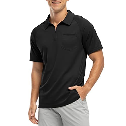 Image of Rdruko Men's 1/4 Zip Polo Shirts with Pocket Summer Short Sleeve Breathable Quick Dry Golf Tennis Tops Casual Smart Work T Shirts Black M