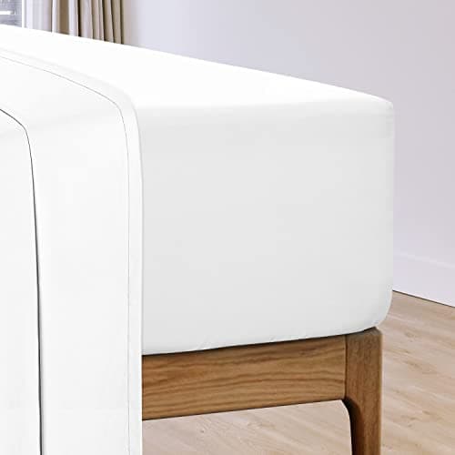 Image of Pizuna Cotton White Fitted Sheets King Size 1 Pc Only, 100% Long Staple Cotton Percale King Size Fitted Sheets 150x200, Plain Weave 40 cm Deep Pocket Sheet