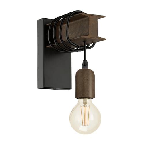 Image of Eglo Townshend 4 Industrial Design wall lamp, Retro wall Light Made of Steel in Black and Brown Colour, E27 Socket