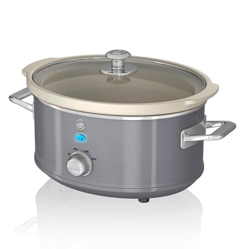 Image of Swan Retro Slow Cooker with 3 Temperature Settings, Keep Warm Function, Removable Dishwasher Safe Pot, Up to 4 Portions, 3.5L, 200W, Retro Grey, SF17021GRN