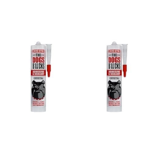 Image of EVO-STIK THE DOG'S B*LL*CKS Adhesive & Sealant, Solvent Free, High Strength, Multi-purpose, Waterproof, Colour: Crystal Clear, Size: 290ml (Pack of 2)