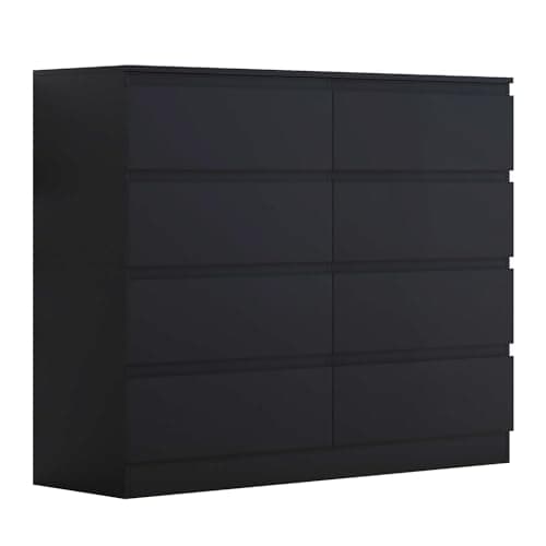 Image of FWStyle Matt Black XL 8 Drawer Chest.Modern Bedroom Furniture Chest of Drawers, W110 x H99 x D40cm