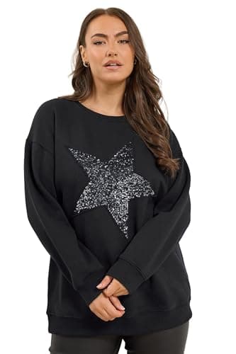 Image of Yours Curve Sequin Embellished Star Sweatshirt - Women's - Plus Size Curve Black