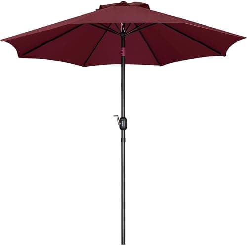 Image of Yaheetech Garden Parasol Umbrella 2.7M Patio Table Umbrella Outdoor Sun Shade with Crank Handle & 8 Metal Ribs for Garden/Backyard/Deck - Burgundy